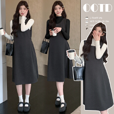 批发实拍~孕妇装套装2025<b class='q'>秋</b>冬加厚雪尼绒呢背带裙+打底毛衣两件套