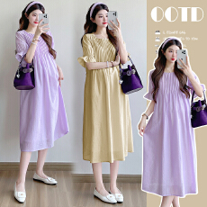 批发实拍~ 孕妇夏装<b class='q'>连衣裙</b>中长款风琴褶宽松外出洋气潮妈孕妇装裙