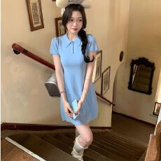 2026年夏季POLO领弹力娃娃裙/设计感收腰显瘦蓬蓬a字短裙连衣裙