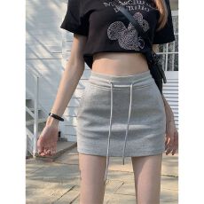 批发【内里+拉链】灰色抽绳包臀半身裙女夏季裙裤<b class='q'>百搭</b>运动半裙a字短裙