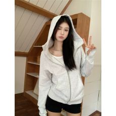 批发纯欲修身连帽开衫拉链卫衣女秋冬毛圈韩系<b class='q'>百搭</b>瑜伽服运动外套