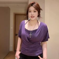 批发网红新款紫色纯欲<b class='q'>露背</b>掐腰短袖罩衫+挂脖蕾丝吊带鱼尾<b class='q'>连衣裙</b>套装