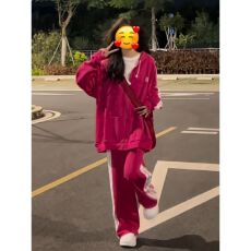 批发学院风休闲运动服套装女<b class='q'>春</b>秋季新款拉链连帽卫衣洋气炸街两件套