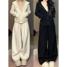 批发茶系高级感运动服套装女<b class='q'>春</b>秋学生宽松韩版时尚卫衣休闲两件套跑步