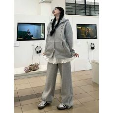 批发灰色连帽卫衣运动服套装女<b class='q'>春</b>秋季学生韩版宽松显瘦休闲跑步两件套