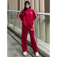 批发美式炸街运动服套装女<b class='q'>春</b>学生韩版宽松条纹撞色卫衣休闲两件套跑步