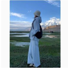 批发韩版学院风宽松休闲运动服套装女<b class='q'>春</b>秋宽松慵懒风卫衣长裤两件套