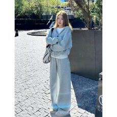 批发韩版高级感休闲运动服套装女<b class='q'>春</b>秋学生宽松时尚百搭卫衣跑步两件套