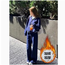 批发<b class='q'>韩版</b><b class='q'>运动服</b>套装女秋冬加绒加厚宽松时尚盐系卫衣休闲两件套ins潮