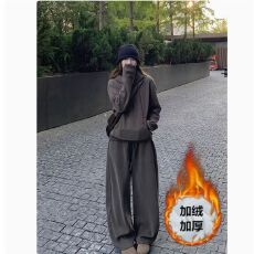 批发<b class='q'>运动服</b>套装女秋冬加绒加厚<b class='q'>韩版</b>宽松时尚慵懒风卫衣卫裤休闲两件套