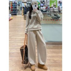 批发时尚宽松简约休闲运动套装女<b class='q'>春</b>秋季减龄显瘦慵懒系卫衣卫裤两件套