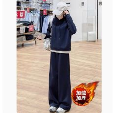 加绒加厚休闲运动服套装女秋冬高级感简约显瘦连帽卫衣时尚两件套