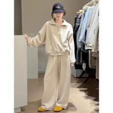 批发韩系立领卫衣运动套装女新款<b class='q'>春</b>秋款慵懒宽松高级感卫裤两件套潮