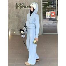 批发韩系高级感休闲运动服套装女<b class='q'>春</b>秋时尚宽松显瘦连帽卫衣卫裤两件套
