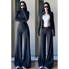 批发灰色休闲运动套装女<b class='q'>春</b>秋欧货时尚气质显瘦高级感卫衣阔腿裤两件套