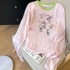 批发圆领撞色字母印花长袖T恤女秋季新款慵懒风宽松休闲防晒上衣