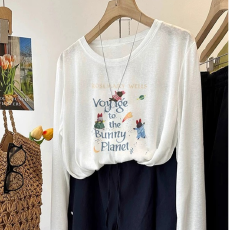 批发秋季新款200斤大码宽松胖mm长袖T恤女雪花棉韩版防晒罩衫白色上衣