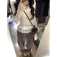 批发3*1德绒长袖t恤女<b class='q'>春</b>秋新款蕾丝打底衫修身收腰设计感纯欲内搭上衣