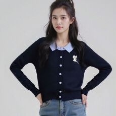 批发2025年秋冬新款猫咪刺绣独特漂亮洋气翻领针织<b class='q'>开衫</b>长袖上衣<b class='q'>女</b>