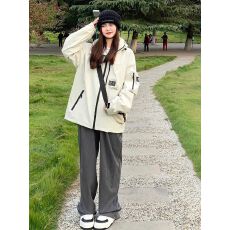 批发机能工装冲锋衣连帽外套女新款学生宽松休闲户外爬山美式夹克上衣