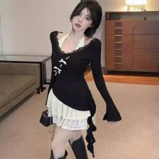 批发纯欲风套装裙女2025新款春秋穿搭一整套<b class='q'>蕾丝</b>边上衣设计感两件套