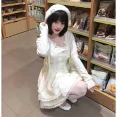 批发法式甜美独特超好看开衫外套蓬蓬蛋糕<b class='q'>连衣裙</b>两件套小个子春秋穿搭