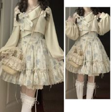 批发洛丽塔<b class='q'>连衣裙</b>秋冬新款学院风碎花吊带裙甜美露肩蓬蓬蛋糕裙少女