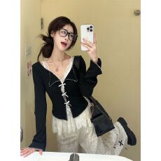 批发蝴蝶结叠穿长袖针织衫蕾丝吊带背心波点<b class='q'>阔腿裤</b><b class='q'>女</b>秋季新款时尚套装