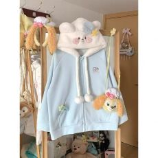 批发毛茸茸<b class='q'>小熊</b>连帽开衫<b class='q'>卫衣</b>女2025新款春秋季宽松萌妹少女学院风外套