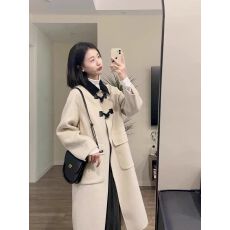批发牛角扣呢子大衣女中长款2025新款秋冬季韩系宽松小个子羊毛呢外套