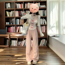 批发春秋修身显瘦纯欲辣妹碎花吊带背心上<b class='q'>衣</b>开衫+高腰阔腿长裤套装<b class='q'>女</b>