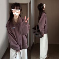 批发美式紫色棒球服外套女款秋季2025小个子刺绣翻领复古工装夹克上衣