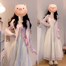 批发小个子韩系穿搭白色<b class='q'>吊带</b><b class='q'>连衣裙</b>子女秋季2025新款法式气质套装长裙