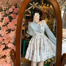 批发洛丽塔<b class='q'>连衣裙</b>秋冬新款学院风碎花吊带裙甜美露肩蓬蓬蛋糕裙少女