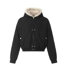 批发美式复古慵懒风大毛领毛绒连帽棉<b class='q'>服</b>男女冬季宽松休闲保暖棉衣外套