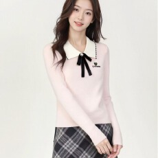 批发2025年秋冬季韩版<b class='q'>时尚</b>翻领波浪边蝴蝶结刺绣百搭长袖女上衣巨好看