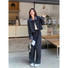 批发盐系高级感时尚运动套装女<b class='q'>秋</b>季韩系显瘦短款外套阔腿裤休闲两件套