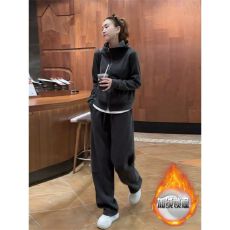 批发韩版女装时髦洋气套装运动开衫卫衣窄版阔腿裤子加绒加厚两件套<b class='q'>秋</b>