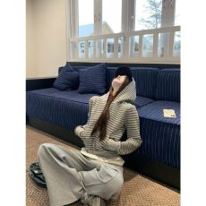 批发<b class='q'>秋</b>季韩系休闲宽松条纹连帽卫衣卫裤一整套ootd穿搭套装女早<b class='q'>秋</b>新款