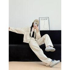 批发工装风休闲<b class='q'>运动</b>套装女秋冬季新款时髦炸街<b class='q'>夹克</b>外套阔腿长裤两件套