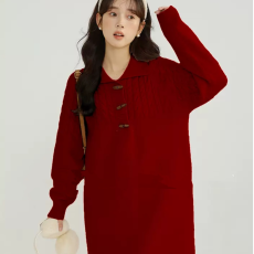 批发麻花毛衣<b class='q'>连衣裙</b>女秋冬季新款小个子宽松显瘦气质百搭加厚针织长裙