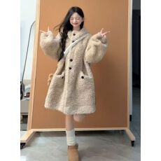 批发羊羔连帽加厚大衣皮毛<b class='q'>皮草</b>中长款宽松2026韩系新款<b class='q'>外套</b>毛毛