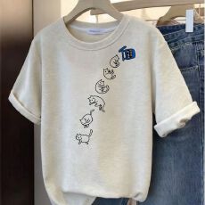 批发设计感白灰色<b class='q'>T</b><b class='q'>恤</b>女<b class='q'>短袖</b>磨毛加厚新款宽松休闲半袖印花体恤上衣