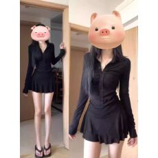 批发POLO领长袖衬衫连衣裙女冬季新款气质辣妹修身收腰显瘦a字短裙子