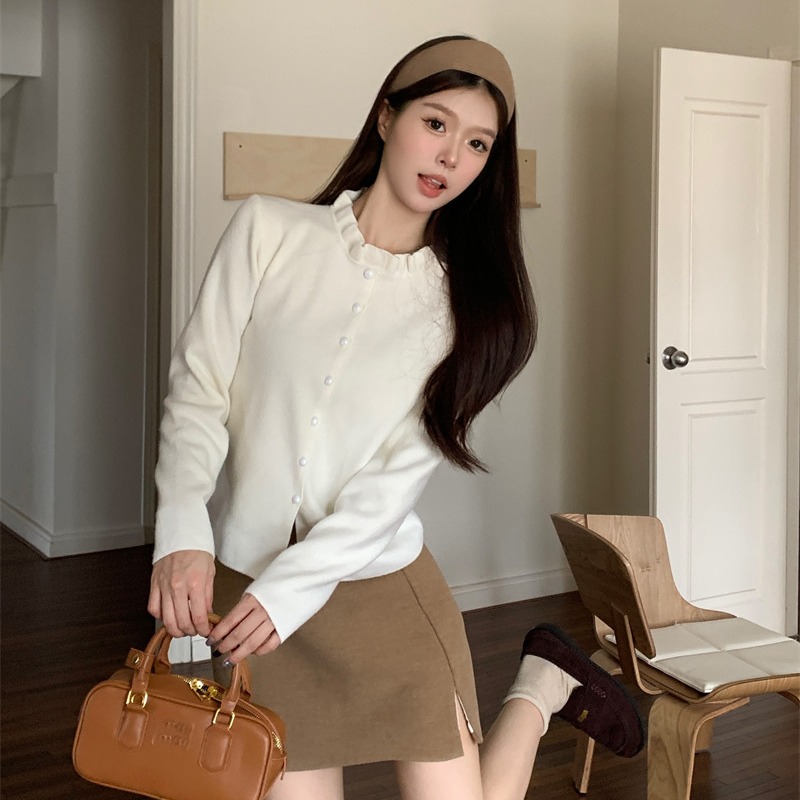 레이스 라운드 넥 스웨터 여성 의류 2026 봄 새로운 한국 스타일 캐주얼 단추 루즈핏 오픈 가디건 연령 감소 털 니트 스웨터