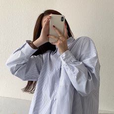 批发蓝色条纹<b class='q'>衬衫</b><b class='q'>外套</b>女装春秋季设计感小众2026新款韩版早秋长袖上衣