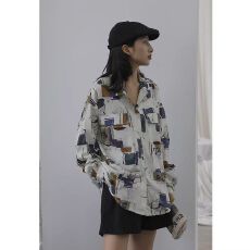 批发港风印花衬衫女设计感小众复古港味雪纺长袖宽松百搭上衣<b class='q'>防晒</b>衬衣