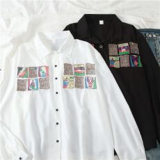 批发长袖衬衫女夏装防晒衣<b class='q'>韩版</b>宽松秋季复古心机上衣设计感小众衬衣