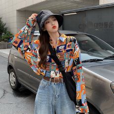 批发2026夏季新款雪纺<b class='q'>防晒</b>衣复古港风印花宽松衬衫女上衣长袖衬衣外套