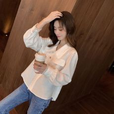 批发可爱娃娃领衬衫女2026秋季新款<b class='q'>韩版</b>白色翻领小毛边上衣甜美少女风